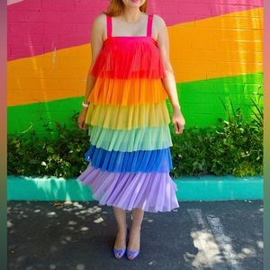 🌈 Anthropologie Hutch Rainbow Tiered Tulle Dress